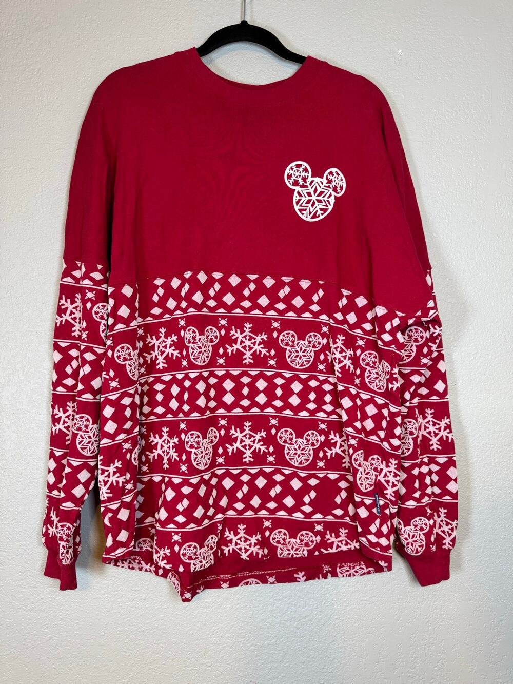 Disney Mickey Mouse Merry & Bright Spirit Jersey Red Adult Large 100% Cotton